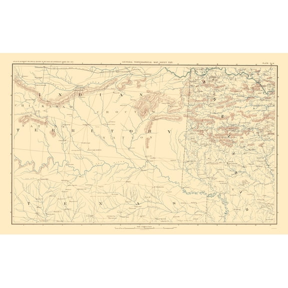 Historical Civil War Map - Indian Territory Arkansas Texas - Bien 1895 - Vintage Wall Art
