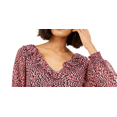 thumbnail image 2 of Bar III Womens Printed Double V Neck Peplum Top Pink XXS, 2 of 3