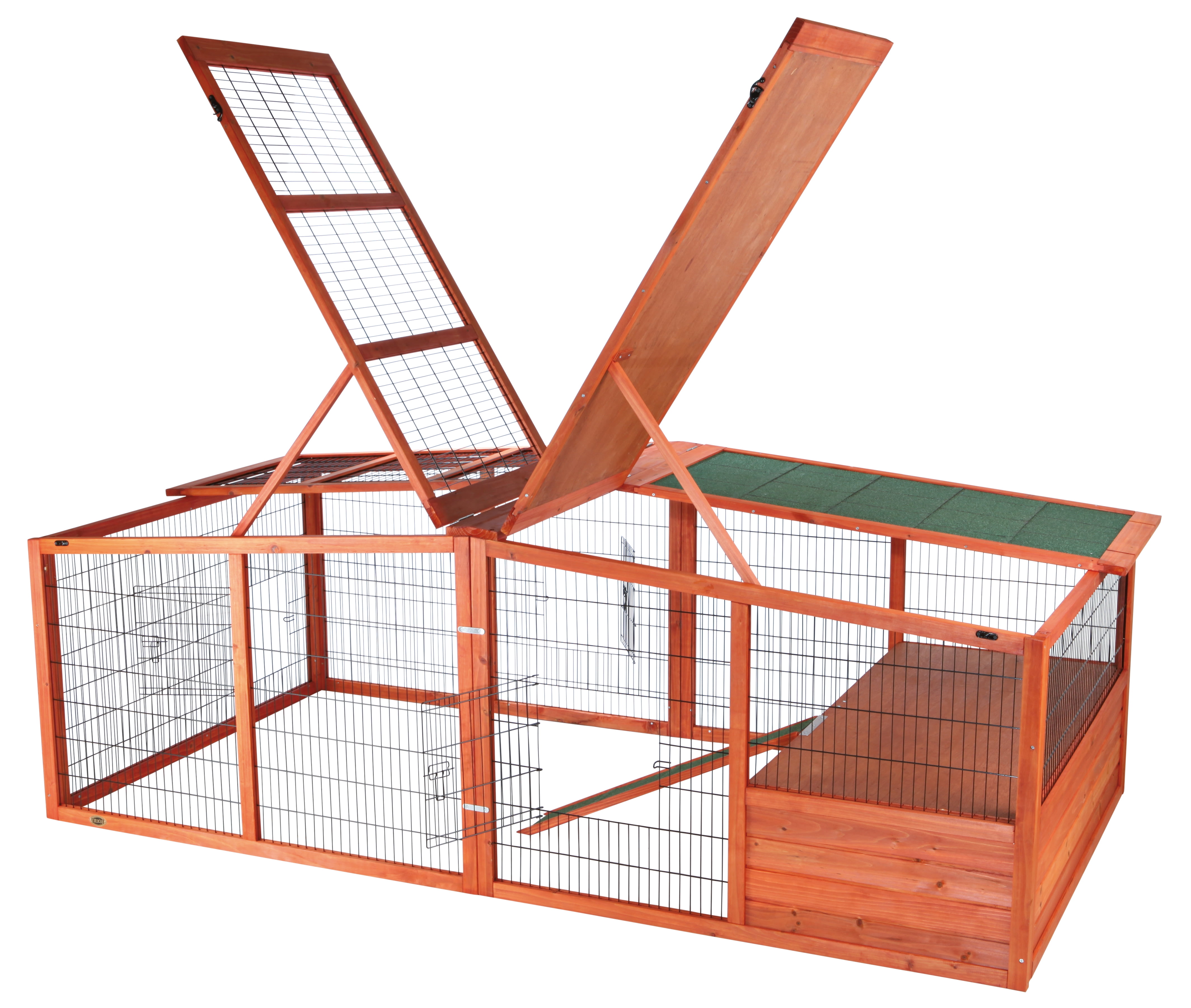 TRIXIE Weatherproof Outdoor X-Large Wooden Small Animal Cage and Run with Hinged Roof, Brown