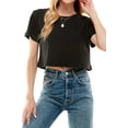thumbnail image 6 of Women's Boxy Crop Top Round Neck Short Sleeve Casual 100% Cotton Cropped Tee T-Shirt (X-Lage, Black), 6 of 7