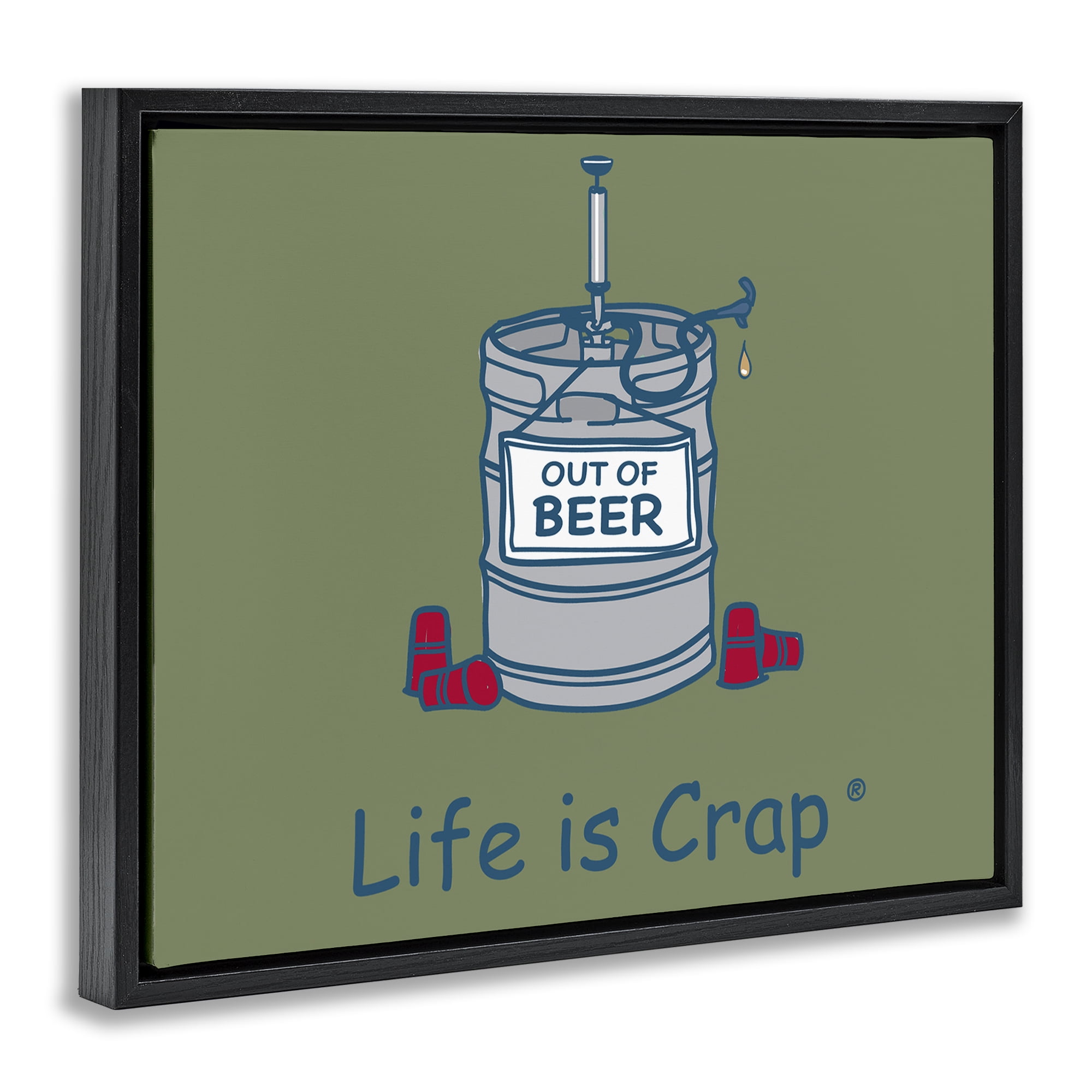 Stupell Industries Funny Empty Beer Keg Novelty & Humor Painting Black Floater Framed Canvas Art Print Wall Art, 31 x 25