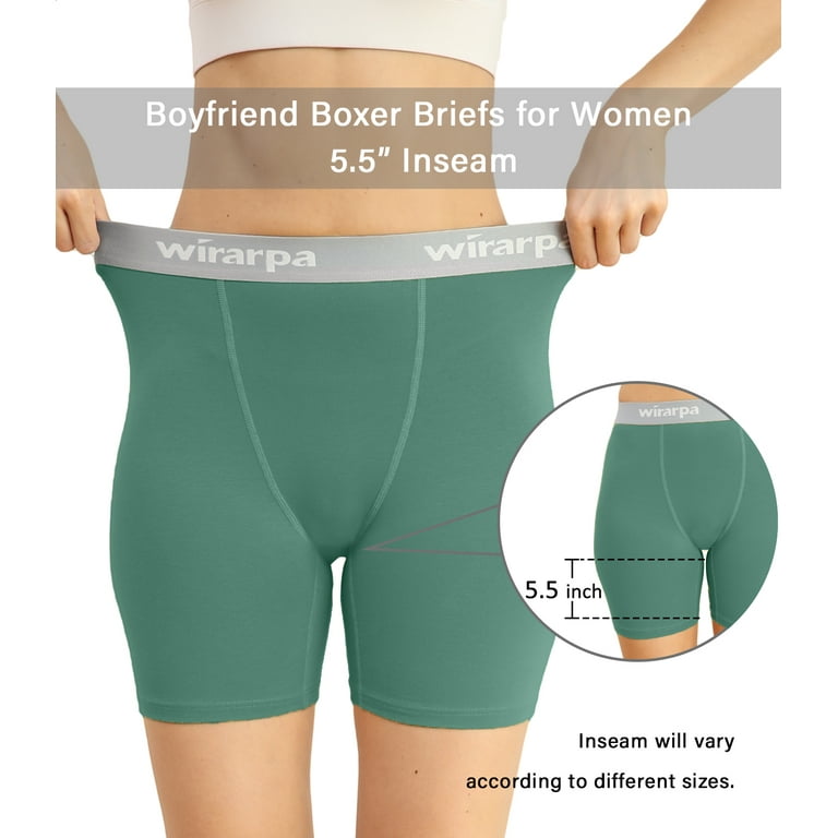 wirarpa Women's Cotton Boxer Briefs Anti-Chafing Boyshorts Panties 5.5  Inseam 4 Pack(L, Black/Slate/Green/Beige) 
