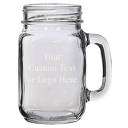 ANY TEXT, Custom Customized Engraved Etched for Wedding, Engagement Anniversary Bridal Party for Newlyweds 16 oz Mason Jar Glass Mug for Beer Tea - Personalized Laser Engraved Text Customizable Gift