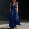 thumbnail image 7 of Jumpsuits for Women V Neck Sleeveless Wide Leg Jumpsuit Casual Long Rompers Navy L, 7 of 7