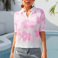 thumbnail image 2 of Blusa informal de punto de manga corta con cuello en V y cuello vuelto, blusa de manga corta con estampado floral, 2 of 6