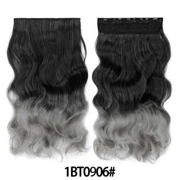 XmhyTop 17.7" Long Straight Clip in Hair Extensions, Full Head One Piece Style with 5 Clips, Highlight Synthetic Fibre, Easy-to-Wear for Women, Black to Grey