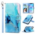 thumbnail image 1 of ULAK Wallet Case for iPhone 12 Pro Max, Leather Flip Folio Kickstand Phone Case with Card Holder for Apple iPhone 12 Pro Max 6.7" for Women Girls, Blue Marble, 1 of 8
