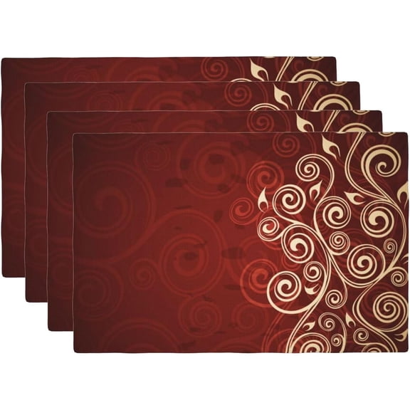 Burgundy Placemats Set of 4 Linen Washable Red Floral Swirls Ivy Image Ombre Details Placemat Kitchen Dining Heat-Resistant Place Mats Flower Art Table Mats for Home Party 12x18 Inch