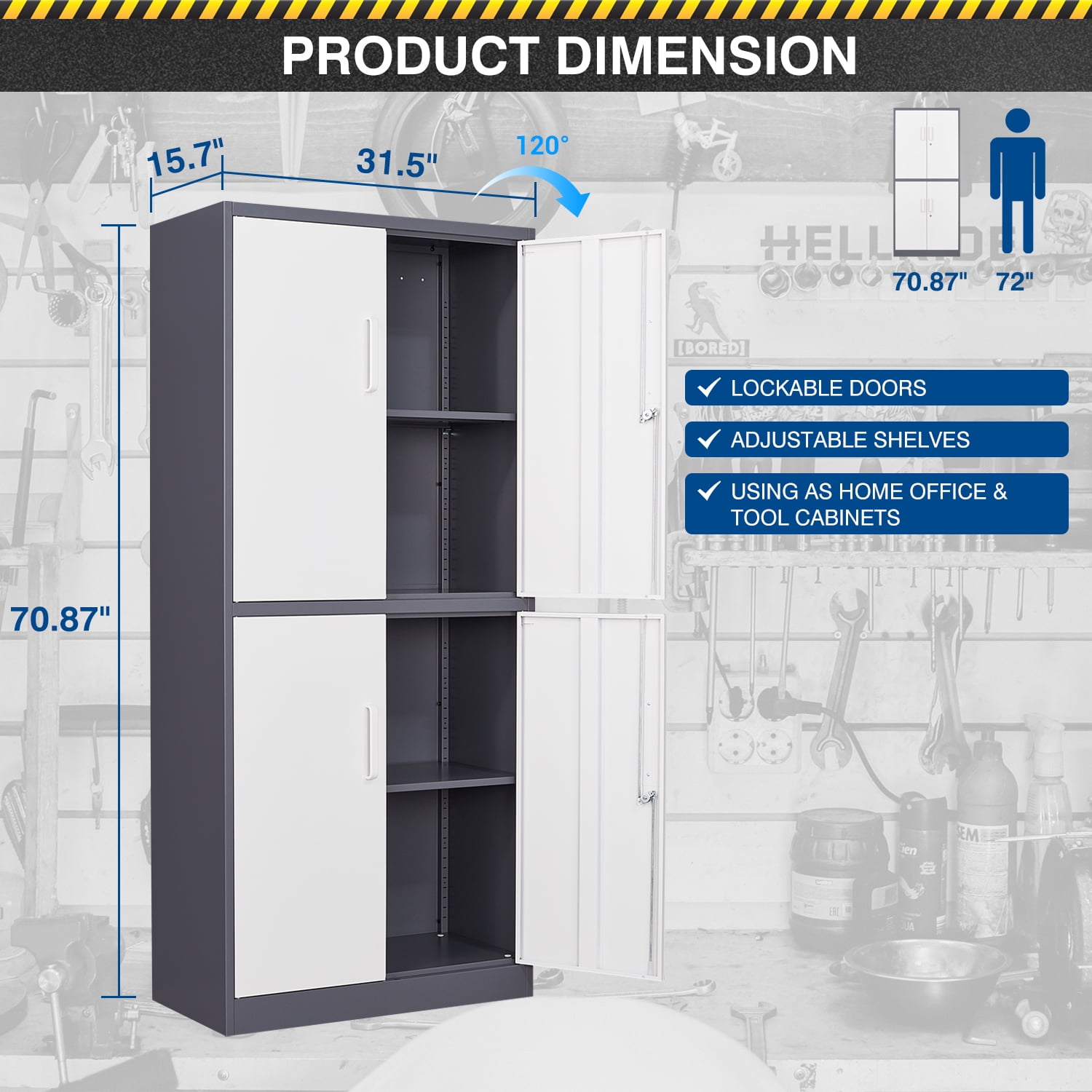 Fesbos Metal Storage Cabinet with Lock Door, Adjustable Shelf Steel Cabinets for Office, Home,Pantry,Kitchen,Garage Utility Cabinet