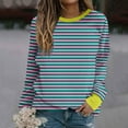 thumbnail image 2 of FamilyThread Womens Long Sleeve Fashion Crewneck Lightweight Sweatshirt Stripe Style Graphic Pullover Casual Tops, 2 of 5