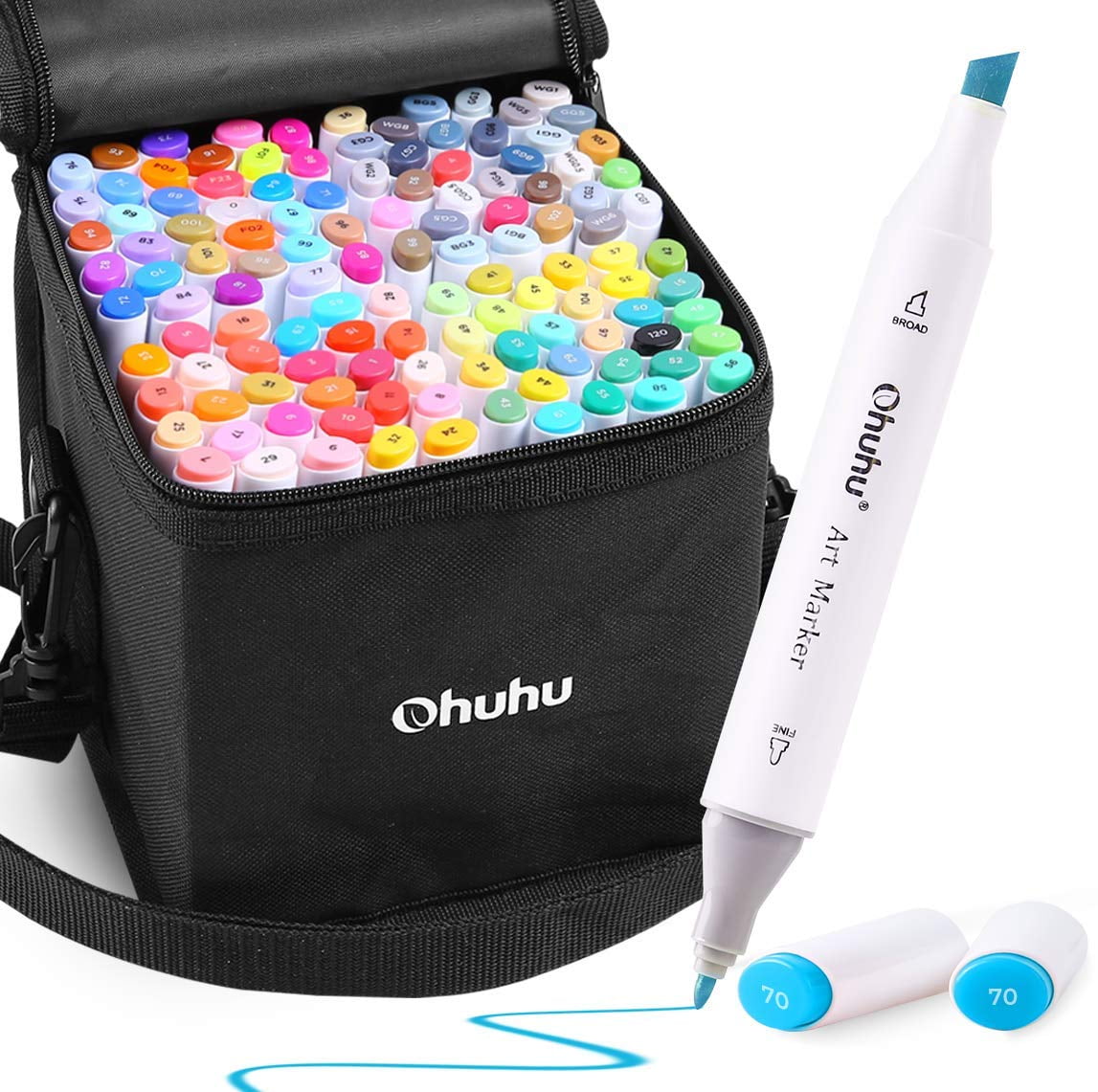 Ohuhu® 72-Color Alcohol-Based Brush-and-Chisel Dual-Tip Art Marker Set