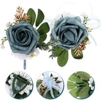 SEWCHICS 1Set Artificial Flower Corsage and Boutonniere Set Sky Blue for Wedding Bride Groom