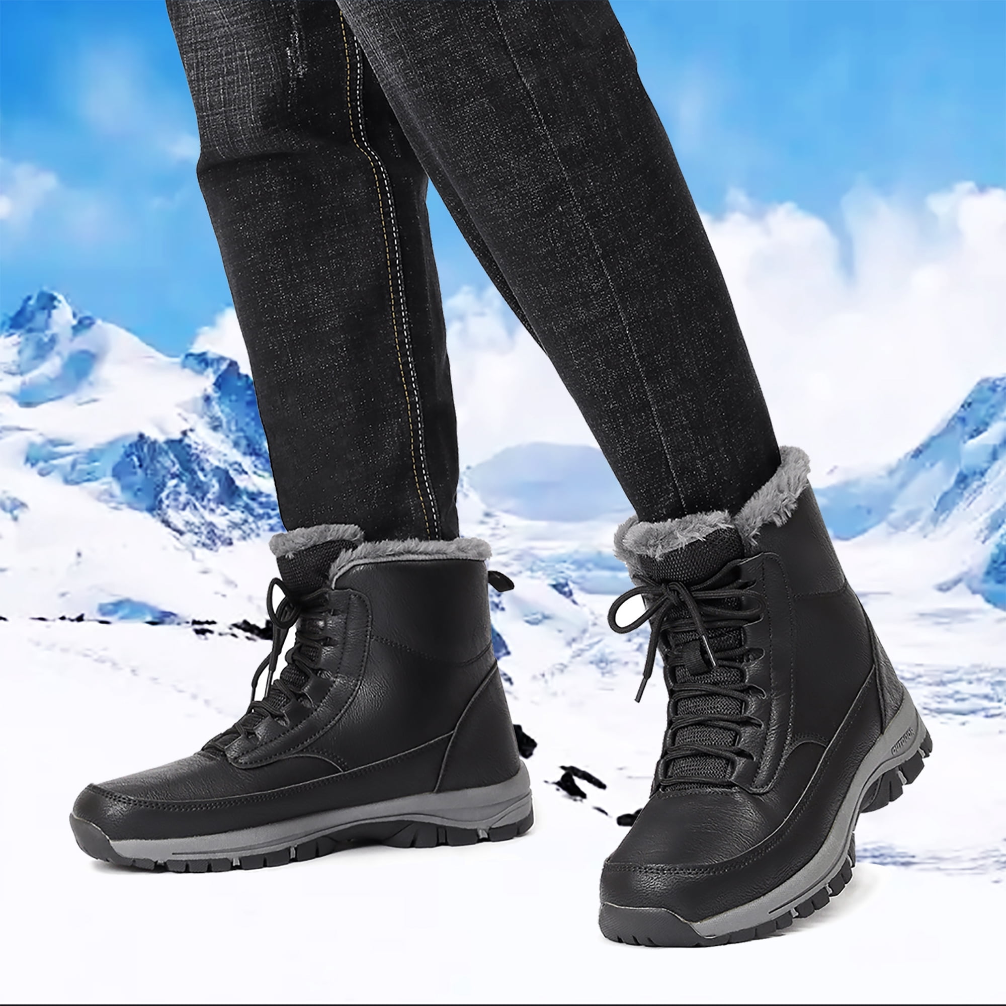Northblanc Mens Snow Boots Water Resistant Hiking Boots Non-slip Winter Warm Faux Fur Lined Comfort Outdoor Camping Shoes
