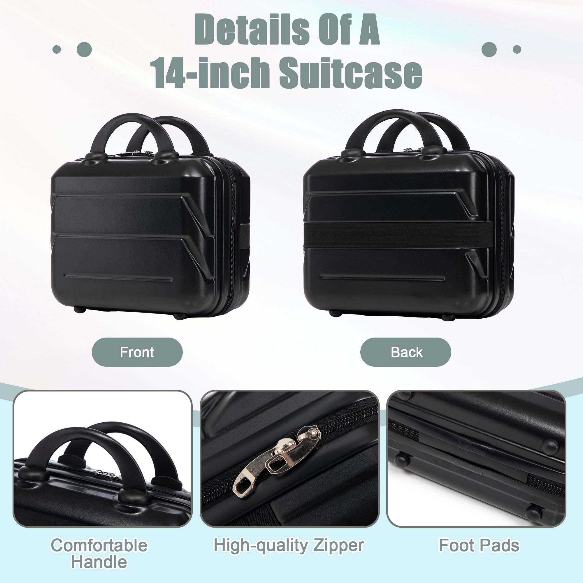 Alvantor 2 Pcs Luggage Set with Combination Lock, 20" ABS Spinner Suitcase & 14" Cosmetic Case, Black