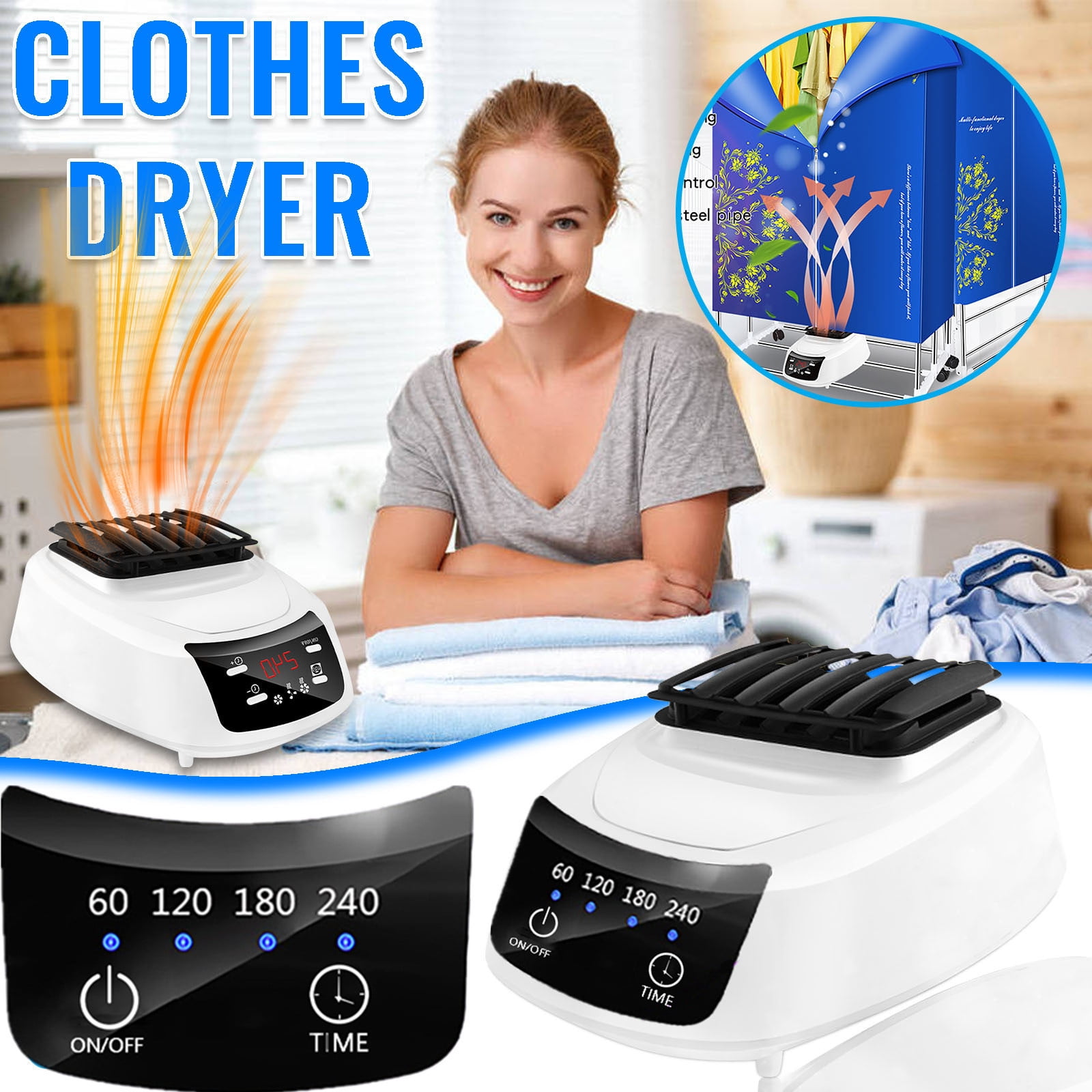 Household Sterilizing Warm Air Clothes Dryer with Negative Ion Technology, Touch Screen Panel, Overheat Protection, and Timer Function