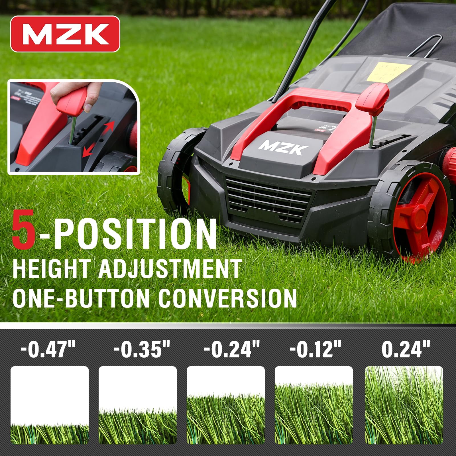 MZK 15-inch 13-Amp 2-in-1 Electric Dethatcher and Scarifier w/Removeable 5-Position Height Adjustment,Lawn dethatcher w/12-Gallon Thatch Collection Bag,Keep Lawn Health