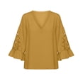 thumbnail image 7 of ZHYou Blouses for Women V Neck Pullover Lace Hollow 3/4 Sleeve Tops Summer Fall Business Casual Shirts,Yellow,Size XL, 7 of 7