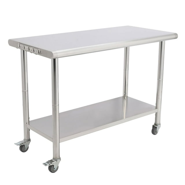 BeesClover Table en Acier Inoxydable pour Préparation et Travail avec Dosseret, Table de Cuisine Robuste avec Tablette et Pied Réglables pour Restaurant, Maison et Hôtel
