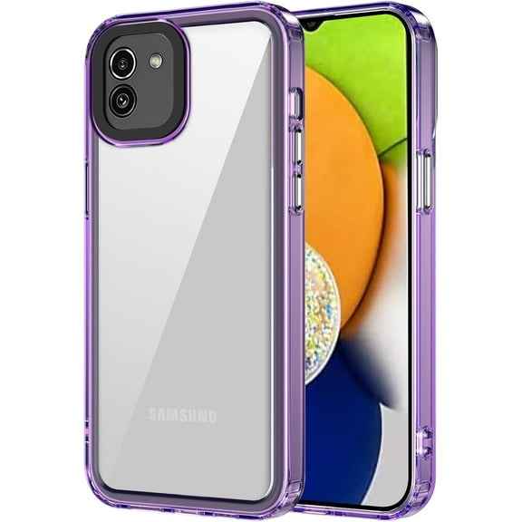 Case for Samsung Galaxy A03 Clear Crystal PC Hard Acrylic Back Cover for Samsung Galaxy A03 Transparent Case Military-Grade Protection Anti-Scratch Anti-Yellowing Case Purple