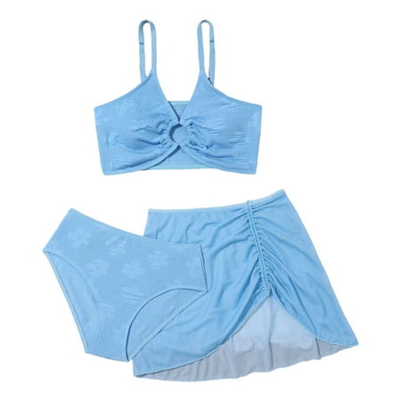 WEAIXIMIUNG Toddler Long Sleeve Bathing Suit Girls 3 Pieces Beach Bikini Bathing Suit with Pants Summer Casual Holiday Swimwear Cover Up Sets 140