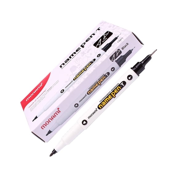 Monami Permanent Ink Marker Name Pen (T) Twin Liner Black (Pack of 12 Markers)