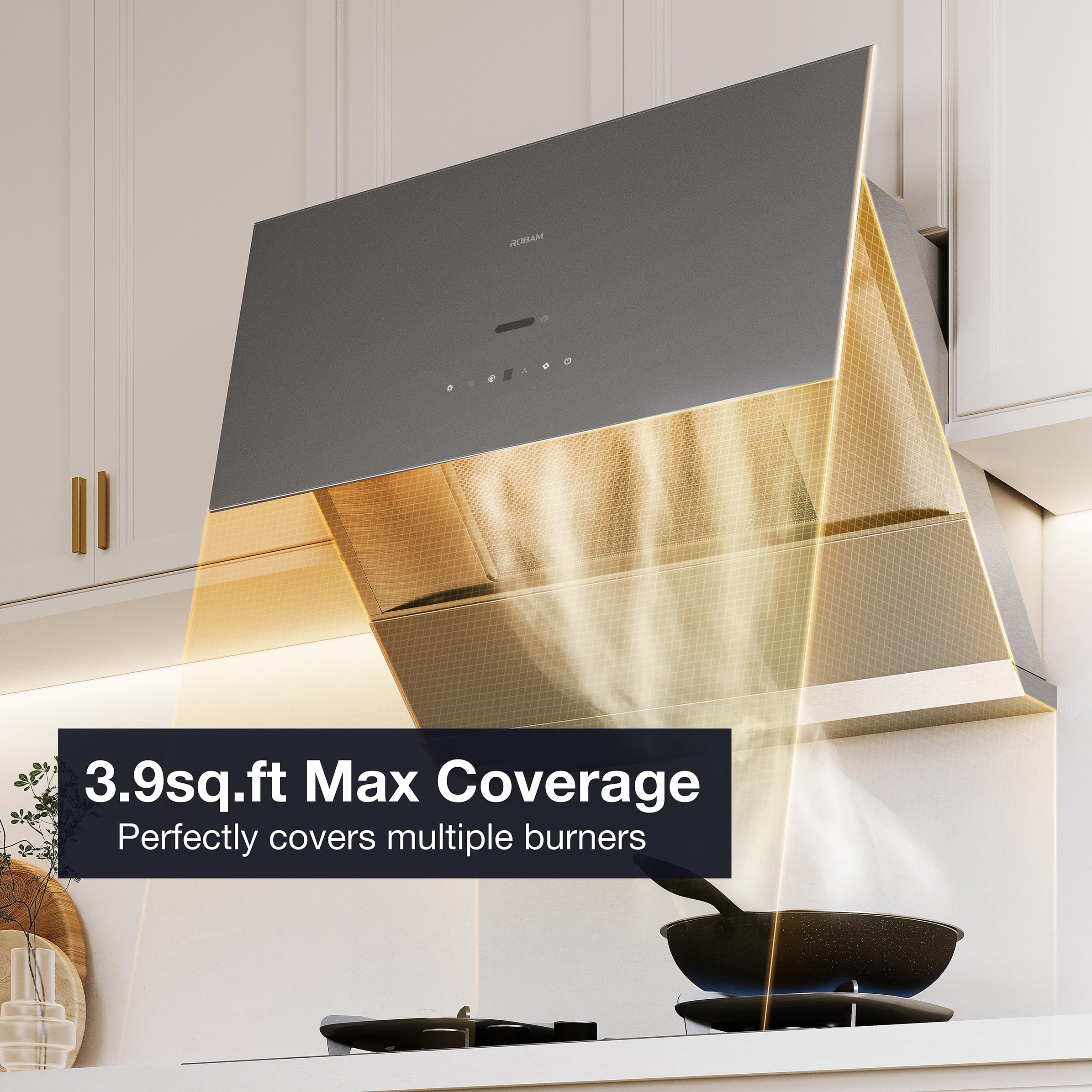 ROBAM Under Cabinet Kitchen Range Hood 36" R-Max3 Black, 1400CFM Auto-Adjust Speed Control with LED Lights, Fingerprint Resistance, R-Link Tech