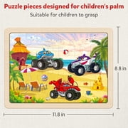 SYNARRY 4-in-1 Wooden Wooden Monster Truck Puzzles for Kids Ages 3-8, 24pcs Each, FSC Certified Educational Jigsaw Puzzle Set