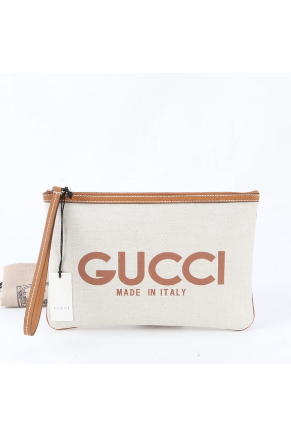 Pre-Owned Unused Gucci logo print leather clutch handbag pouch (item number 777165) for men.