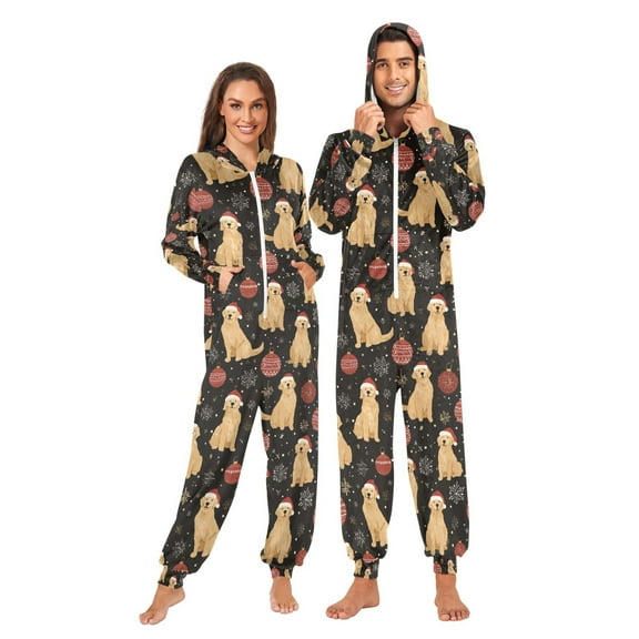 Adult Christmas Onesie Christmas Golden Retriever Zipper One-Piece Pajamas Unisex with Pockets