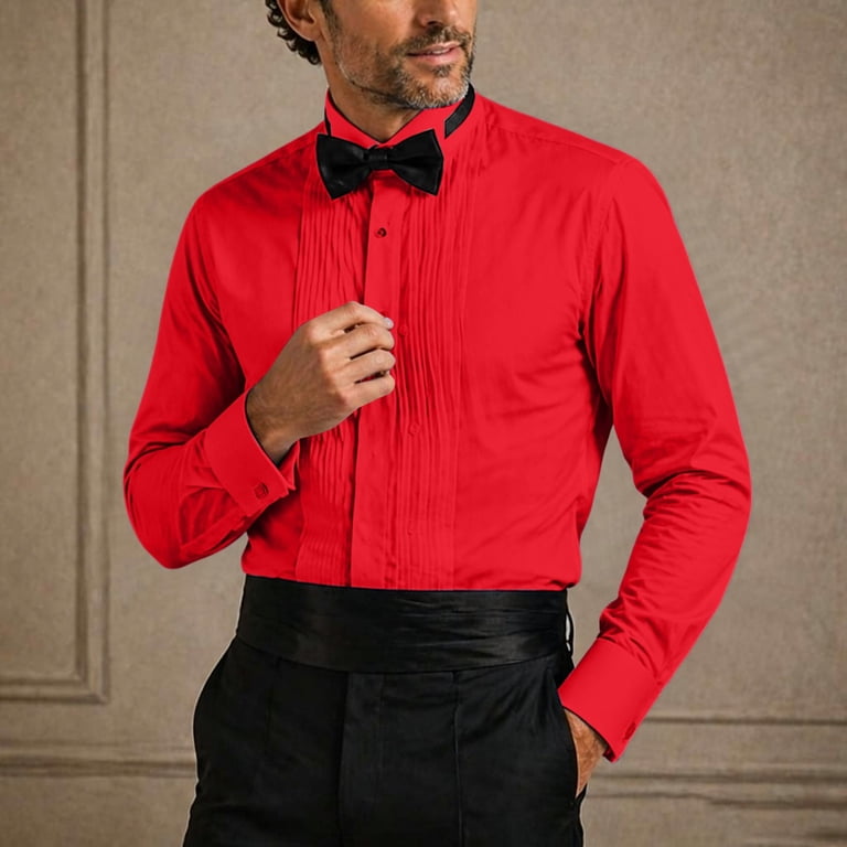 wing collar dress shirt Historical Emporium Men's Convert. Stud/Cuff Cotton Tuxedo Shirt, Victorian Edwardin Formal Reenactment 2X White : Clothing, Shoes & Jewelry measure around your neck (in inches) and add about  inch for comfort Pleated Wing Collar Tuxedo Shirt