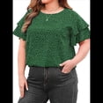 thumbnail image 1 of Camiseta Holgada de Cuello Redondo con Lunares y Corta con Volantes para Mujer, Talla Grande Verde 4XL, 1 of 9