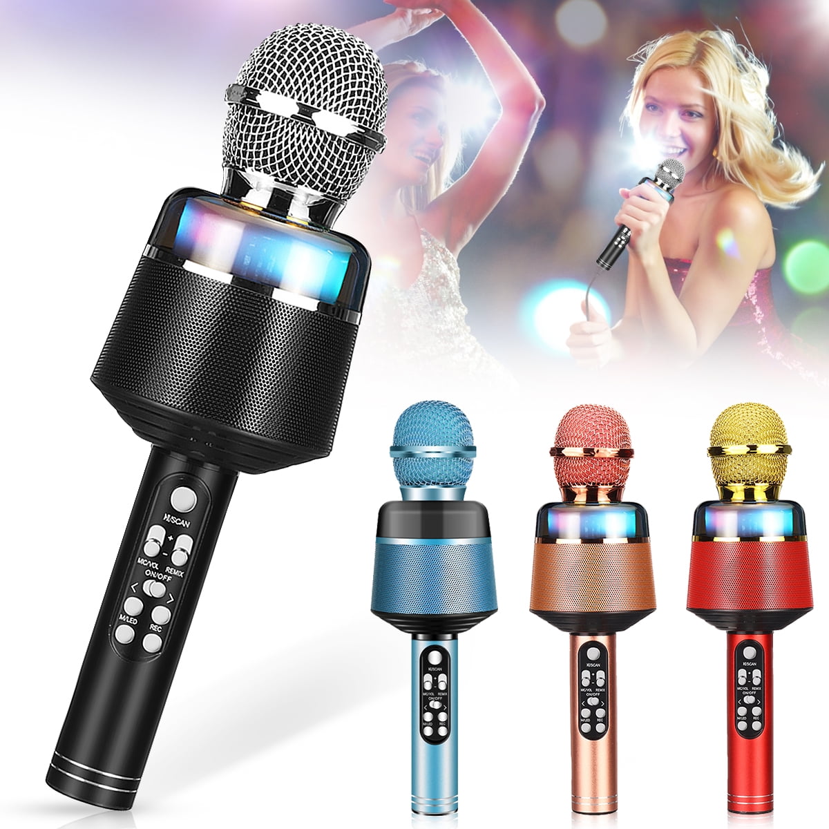 Portable Bluetooth Handheld Microphone Speaker for Boys & Girls Pink+Blue CYY Karaoke Wireless Microphone Toys for 3-12 Years Old Kids Gifts for Children or Adults Birthday Party or Christmas 