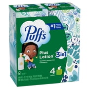 Puffs Facial Tissue Plus Lotion, 4 Mega Cube Boxes, 72 Tissues Per Box