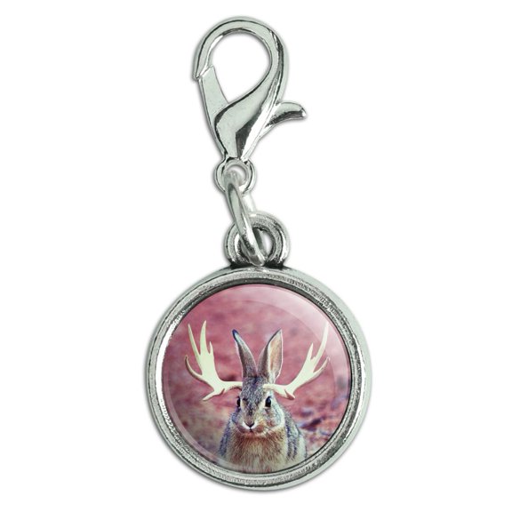 Jackalope Realistic Antiqued Bracelet Pendant Zipper Pull Charm with Lobster Clasp