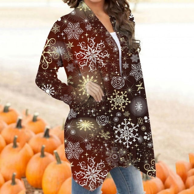 Cardigans pour Femmes Cardigan Long Cardigans pour Femmes Liquidation Cardigan Impression Numérique Manteau de Noël à Manches Longues pour Femmes