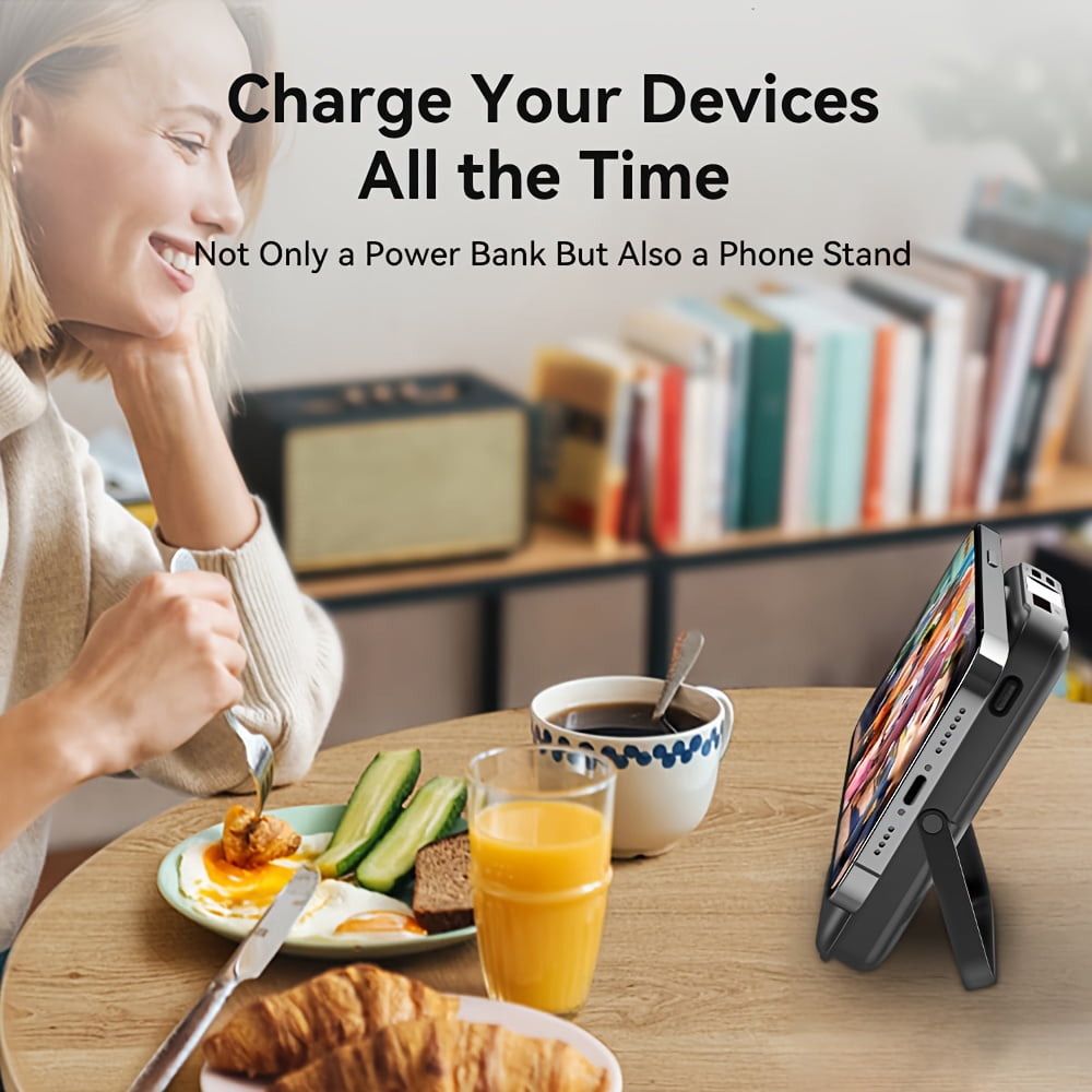 3 in 1 Wireless Power Bank for Summer, Featuring a 20000Mah Magnetic Charger with a Digital Display And Stand. This Portable Battery Pack Is Compatible with Mobile Phones, Headphones, And Watches