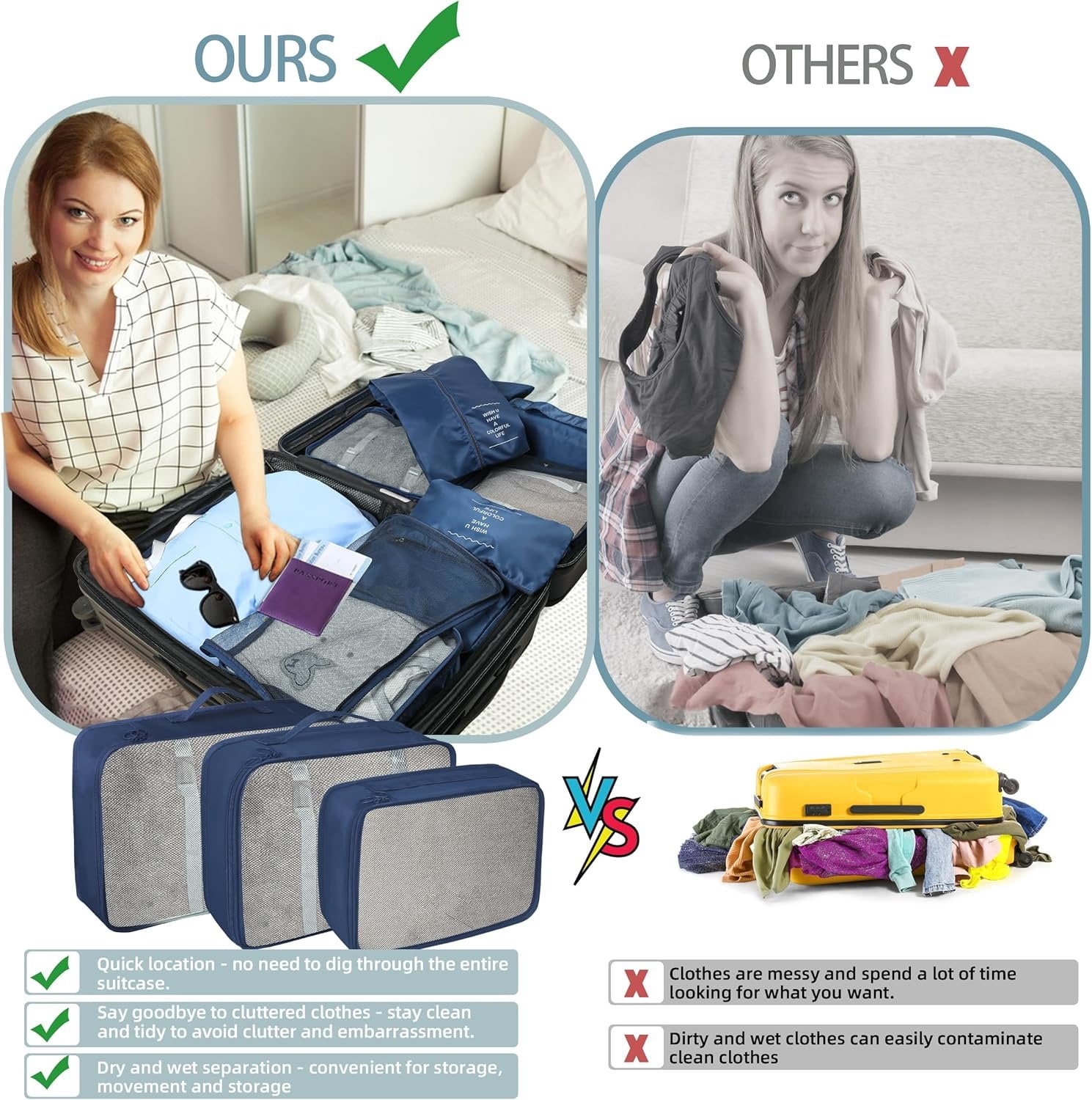 10 count Set Packing Cubes - Travel Packing Organizers, Expandable Suitcase Organizer, Luggage Organizer Bags