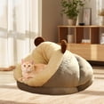 thumbnail image 1 of Cama para perro pequeña, cueva cálida, gato con capucha hinchado, casa suave y cálida, saco de dormir para cachorro, regalo de invierno para el hogar gris, 1 of 10