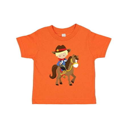 

Inktastic Little Cowboy Cowboy On Brown Horse Blond Hair Boys Toddler T-Shirt