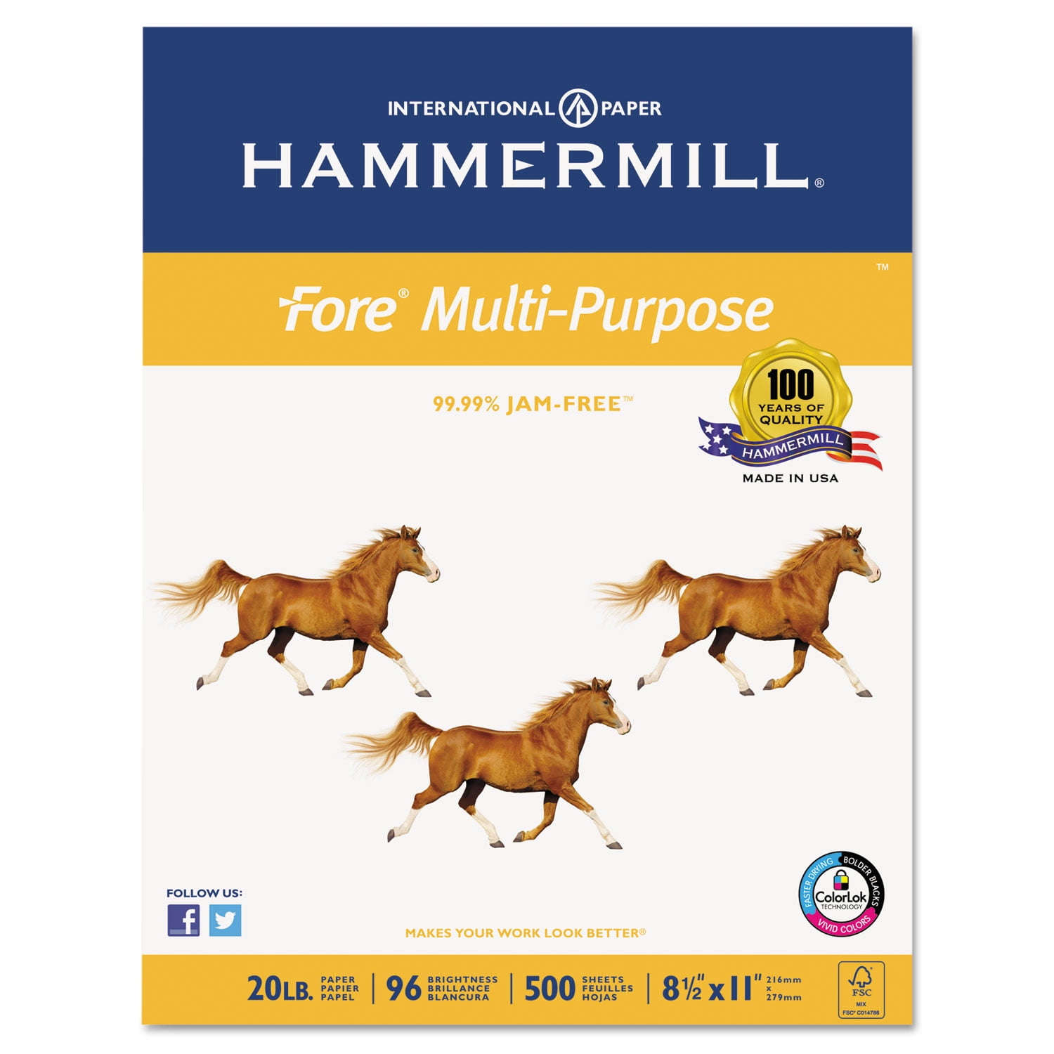Hammermill Fore MP Multipurpose Paper 96 Brightness 20lb 8-1/2x11 White 5000/Carton 103267