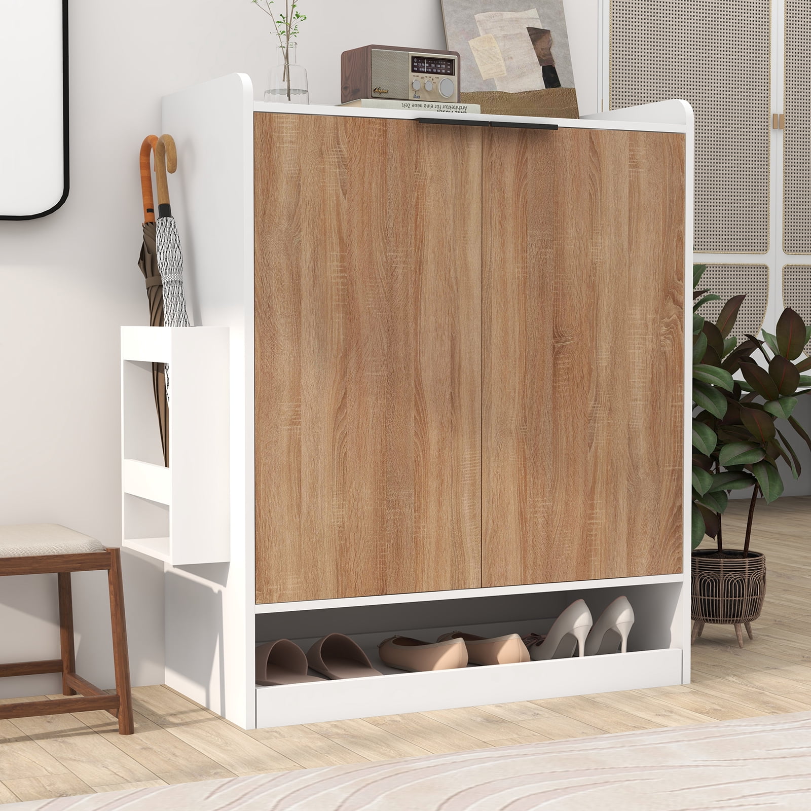 JOIVI Shoe Cabinet Storage for Entryway, 2-Door 5-Tiers Wood Shoe Rack Organizer w/ Adjustable Shelves, Slide-out Design, for Living room, Front door, Light Wood