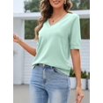 thumbnail image 2 of Camiseta MEROKEETY de verano para mujer, manga corta, cuello en V, punto menta, 2 of 6