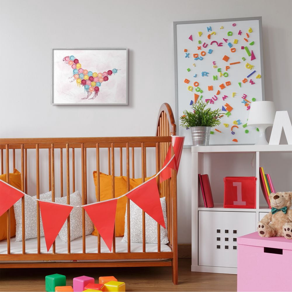 Stupell Industries Dinosaur Paint Cups Red Yellow Kids Design Framed Wall Art by Ziwei Li