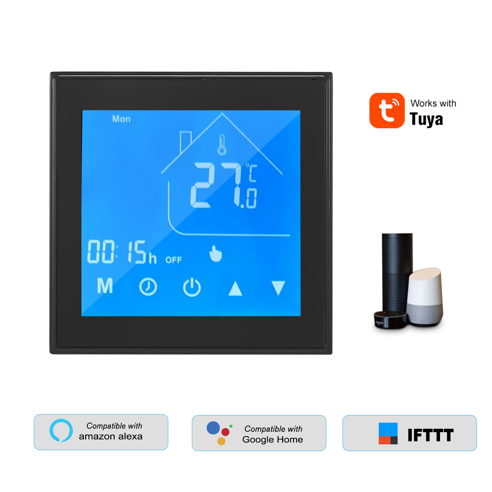 WiFi Smart Thermostat TuyaSmart App Control LCD Display for Alexa Google Home