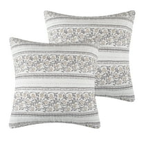 Levtex Home - Adare Taupe - Euro Sham - Striped Floral - Taupe, Grey and Cream - (26x26in.) - No Insert - Cotton