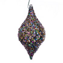 Vickerman 6" x 3" Multi-color Sequin Glitter Diamond Drop Christmas Ornament, 4 pieces per bag