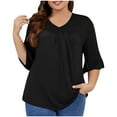 thumbnail image 4 of WXLWZYWL Clearance Items under 5 Dollars Womens Plus Size Tops 3/4 Ruffle Sleeve Shirt Casual V Neck Pleated T Shirt Loose Fit Tunic Blouse, 4 of 6