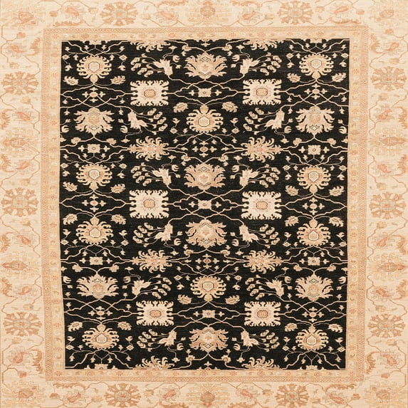 Ahgly Company Machine Washable Indoor Square Abstract Dark Brown Area Rugs, 3' Square