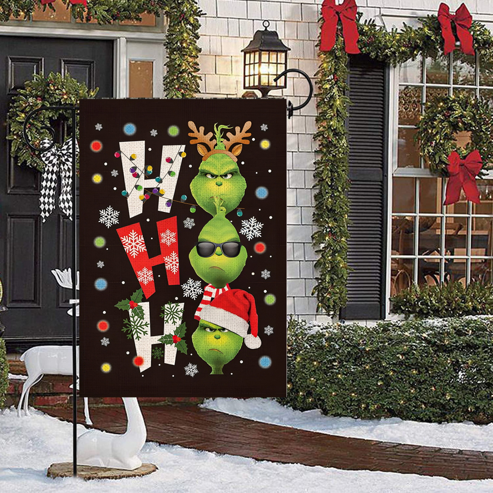 Yard Decor Christmas Welcome Garden Flag Floral Cartoon Double Sided ...