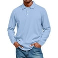 thumbnail image 2 of Dwelliawo Men's Polo Shirts Classic Button Ribbed Long Sleeve Shirts Loose Fit Collar Fashion Golf Pullover Shirts Sky Blue 3XL, 2 of 5